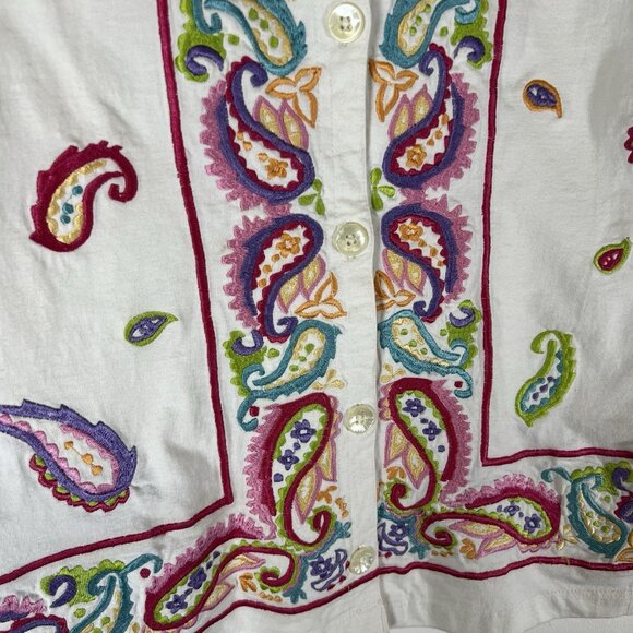 MICHAEL SIMON Vintage White Embroidered Paisley Longsleeve Cotton Cardigan Small - Picture 4 of 8